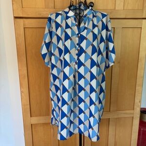 Geometric Blue and Brown Top, tunic style made in Italy